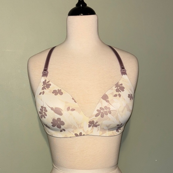 AUDEN Elegant Floral Women's nursing wireless  Bra in Cream and Purple size 32D - Picture 2 of 10